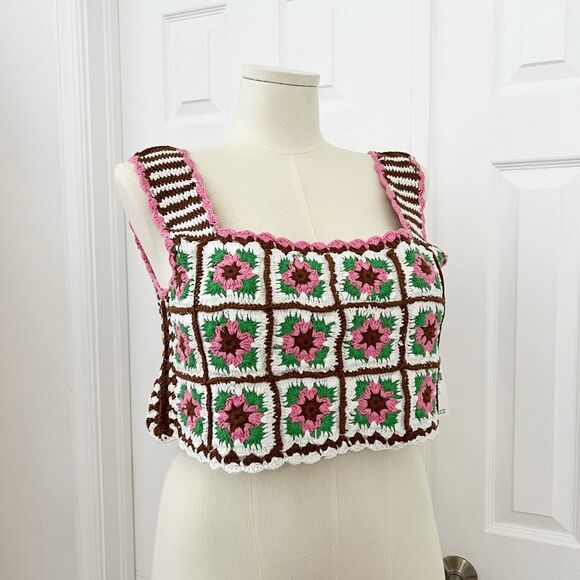 Maeve Womens Multicolor Granny Square Crochet Floral Tank Vest One Size NWT - Picture 5 of 7
